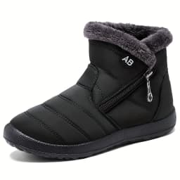 Winter Snow Ankle Boots, Full Deep Fuzzy Plush Inner Lining, Side Diagonal Zipper with Decorative Ring Pull Outdoor Cold Shoes
