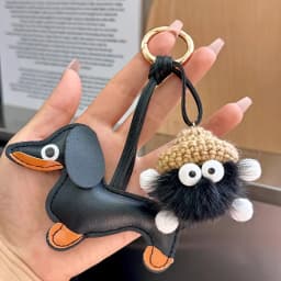 Cute Leather Keychain Cartoon Small Coal Ball Key Chain Creative Plush Bag Pendant Car Metal Keyring Gift