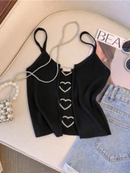 2026 New Sexy Solid Ribbed Crop Sleeveless Top - Back Heart Decor Cami Top for Women Perfect for Spring & Summer