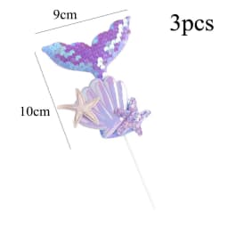 3pcs Mermaid Tail Sequin Cake Topper Muffin Cupcake Toppers for Mermaid Themed Wedding Supply Birthday Party Cake Decorations