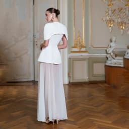 Elegant Two Piece Bridal Gown Cape Collar Hollow Peplum Bodice Sheer Chiffon Floor Skirt White Wedding Party Dress Custom Sizes