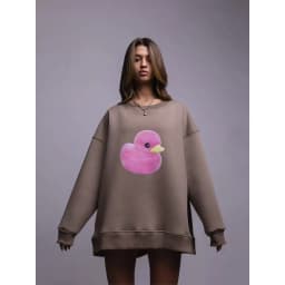 Pink Duck Print Russian Style O Neck Oversize Sweatshirt Women Thin Spring 2026 Hoodies Women Russian Style Loose Casual Tops
