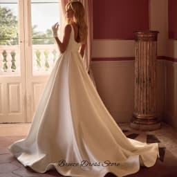 High Quality Satin Square Collar Robe de mariée Dreamy Ruched Customized A-Line Wedding Dress Classic Pockets Vestido De Novia