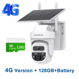 SHIWOJIA 5MP Solar Camera 4G SIM Outdoor 360° Wireless WIFI Solar Battery Powered PTZ Security Cameras PIR Night Vision Video