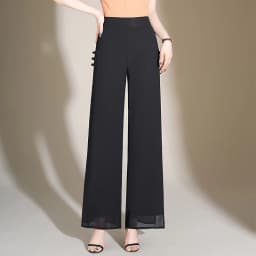 ZUZK Slit Chiffon Long Pants Summer Comfortable Elastic Waist Slim Double Layer Chiffon Pants Chic Droop Chinese Style Pants