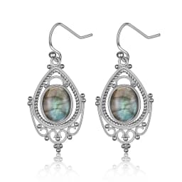 925 Sterling Silver Oval 8*10mm Natural Labradorite Earrings Vintage Ethnic Jewelry for Women Gift