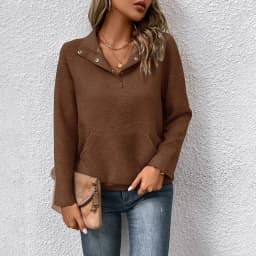 Casual Long Sleeve Hoodie Regular Fit Simple Style with Pocket Stand Collar Thin Regular Length Pullover Colorblock Women Hoodie