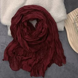 Solid Color Pleated Long Scarves Retro Autumn Winter Cotton Hemp Scarf Warm Neck Wrinkled Twisted Vintage Soft Wrap Shawl