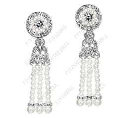 1920s Art Deco Antique Vintage Flapper Style Jet Black Rhinestone Extra Long Dangle Earrings Pearl Earrings Jewelry for Women