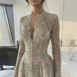 Luxury V-Neck Long Sleeve Romantic Design A-line Beauty Elegant Wedding Bride Dress Shimmering Customized Vestidos De Novia