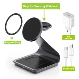 Bonola 3 in 1 Charger Station for Galaxy S26 Ultra/S25/S24 Metal Dock Stand Wireless Fast Charging for Samsung Watch/Galaxy Bud