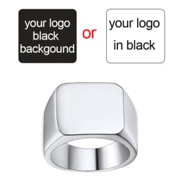 U7 Custom Stainless Steel Round Square Rings for Man Relief Deep Engrave Black White Vector Design Logo Brand Rings Jewelry Gift
