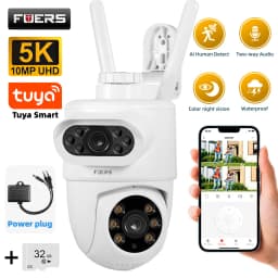 FUERS 5K 10MP Dual Lens IP Camera Tuya Smart Home Security Auto Tracking Wireless Alarm WIFI CCTV Surveillance Outdoor Camera