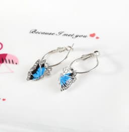 New Blue Color Dangle Earring for Women Round Metal Flower Leaf Crystal Gem Star Brincos Sweet Wedding Party Jewelry Xmas Gift