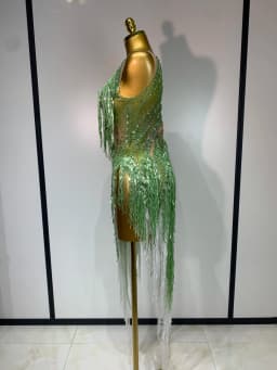 Sparkly Diamond Tassels Sexy Mesh See Through Bodycon Dress Women Nightclub Bar Evening Party Gogo Dancer Singer Stage Costume