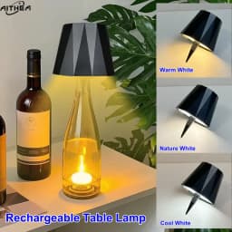 AITHEA LED Rechargeable Wine Bottle Lamp Touch Control of 3 Colors and Stepless Dimming Table Lamp Night Light