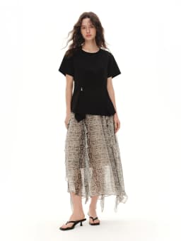 DUSHU Women's 2026 Summer New Dystopia Style Leopard Print Midi Skirt Multi-Layer Ruffled Hem Skirt Multiple Sizes Available