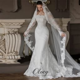 OLOEY Customized Glamorous Square Collar Long Sleeve Bridal Gown Lace Mermaid Wedding Dresses For Woman Vestidos De Novia