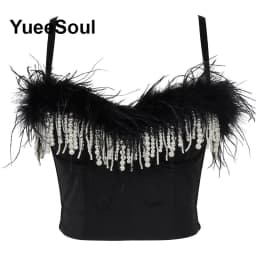 Black Y2K Tops White Rhinestone Sequins Tassel Slim Crop Top New Gothic Party Club Wedding High Street Sexy Corset Top Camis