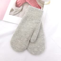 Women Winter Keep Warm Plus Cashmere Solid Color Woolen Elasticity Soft Full Fingers Mittens Girls Black Fur Knitted Cute Gloves
