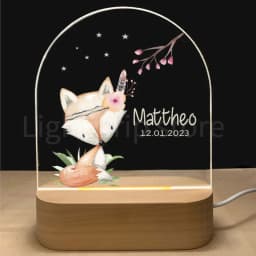 Personalized Baby Birth Night Light Custom Name Animal Elephant Lion with USB Wood Base Lamp for Bedroom Table Rainbow Decor