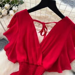 Elegant Criss-Cross chiffon short sleeve Vintage Chic Slim Ball Gown Dresses French Evening High Street Clothing