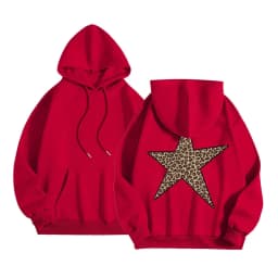 Women Oversize Hoodies With Back Star Leopard Printed Long Sleeve Hooded Sweatshirts Autumn Winter Streetwear Casual Pullover