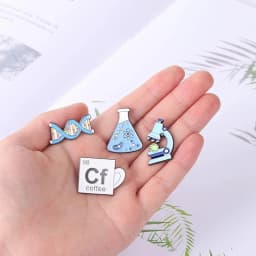 Science Chemistry Beaker Element Brooch Enamel Pin Molecular DNA Structure Equation Brooch Lapel Badge Cartoon Jewelry Accessory