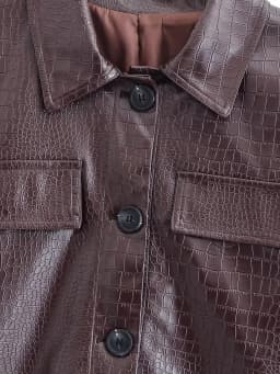 Cool Street Style Short Leather Jacket Women's Crocodile Pattern Shiny Button Coat Spring Fashion Ladies' PU Leather Coat