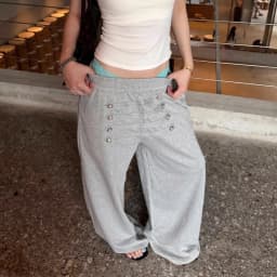 Women Y2K Button Wide Leg Sweatpants Elastic High Waist Loose Casual Trousers Streetwear Hip Hop Track Pants Alt Aesthetic Pants