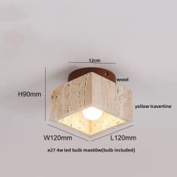 IWHD Wood Canopy LED Ceiling Light Fixture Nordic Modern Simple Ellipse Natural Yellow Travertine Ceiling Lamp Lamparas De Techo