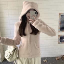 Cute Bear Ear Hooded Warm Plush Jacket for Women Autumn Winter Slim Fit Thick Outerwear Woman Casual Solid Zipper Sweatshirt