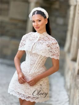 OLOEY Modern Lace High Neck A-Line Wedding Dresses For Woman Cape Sleeve Mini Bridal Gown Wedding Party Dress Customized