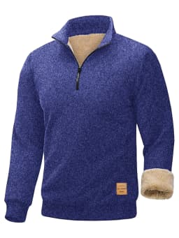 Winter Men's Fleece Lined Stand Collar Pullovers Solid Thickened Half Zipper Long Sleeve Sweater Men Casual Warm Sweatshirts Top
