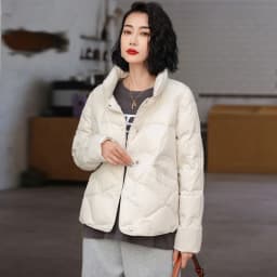 Women's Winter Short Down Jacket Stand Collar Plaid Solid White Duck Down Coat Lady Puffer Jackets max mara пуховик JK-229