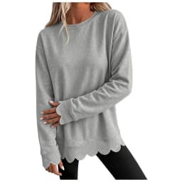 Womens Oversized Crewneck Sweatshirts Scalloped Casual Pullover Tops Sweatshirt Womens
