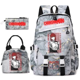 Chainsaw Man Anime Print Student Backpack Set for Girls with Lunch Bag Pencil Case School Daily Use