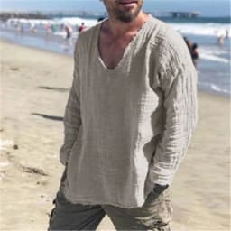 Spring-and-Summer-Men's-Viking-Style-Summer-Shirts-for-Beach-Wear-Casual-Shirts-Pure-Fake-Cup-shaped-Long-Sleeved-V-neck-Tops