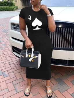 Women's Sexy Long Tshirt Short Sleeved Summer Plus Size Black Dress Black Print Tshirts Dress Fashion White T-shirt Cas