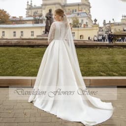 Classic Wedding Dresses Plus Size Jewel Neck Half Sleeves Bride Gown Lace Beads Floor Length A-Line Satin Vestido De Novia