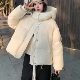 Windproof Zipper Up Stand Collar Puff Parkas Women Thicken Warm Hooded Down Cotton Coats Woman Korean Long Sleeve Short Parkas