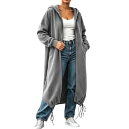 Women's Textured Long Zip Up Hoodie Jacket Casual Sweatshirt Vertical Extended Layer Layer Cool Weather Streetwear Zip up Hoodie