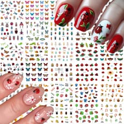 3D Colorful Flowers Cherry Blossoms Rose Daisy Nail Decals 20/30/60/70/90pcs Cute Heart Nail Sticker Manicure Decoration 5.5*6cm