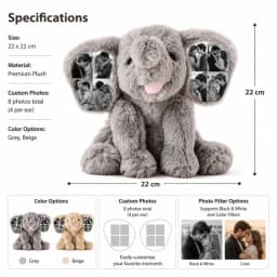 Custom Photo Plush Elephant Personalized Memory Keepsake Gift Jewelry Ornaments