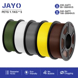 JAYO Filaments PETG 5 Rolls Mixed Colors 3D Printer Filament 1.75mm 100% No Bubble FDM 3D Printer Materials DIY Gift 1.1KG/1 Rol