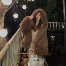 winter 2024 new Korean version of fox fur imitation fur coat women's medium length Internet red fried street hooded fur coat