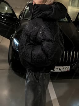 Y2K Puffer Jacket for Women Black Leopard Print Hooded Zip Up Oversized Quilted Padded Coat Autumn Winter Everyday Streetwear
