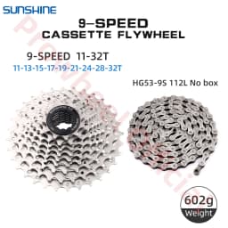 Shimano K7 9Speed Freewheel and Chain Groupset H200 Sunshine 23/25/28/30/32/36/40/42/46/50T Cassette HG53/KMC X9 Chain 9V Kit
