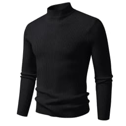 Mens Mock Neck Pullover Sweater High Neck Turtleneck Long Sleeve Sweaters for Men Winter Warm Outwear Stripes Casual Coats