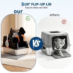 Dog Proof Litter Box Large Stainless Steel Cat Litter Box with Lid, XL Enclosed Metal Litter Pan, Front Entry Top Exit, High-Sided Anti-Leak, Includes Scoop for Big Cats & Multi-Cat Home